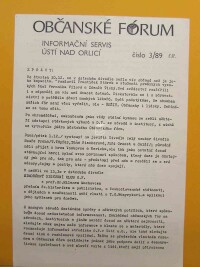 kolektiv, autorů, OF - Občanské Fórum - Informační servis Ústí nad Orlicí, číslo 3. , 1989