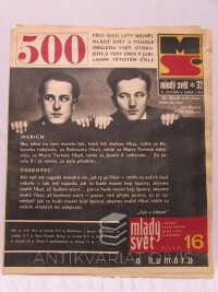kolektiv, autorů, Mladý svět jubilejní pětisté číslo s Werichem a Voskovcem na titulní straně 29. 7- 4. 8. 1968, ročník X, číslo 32: Rozhovor s Janem Werichem, Jak nás pánbůh stvořil atd., 1968